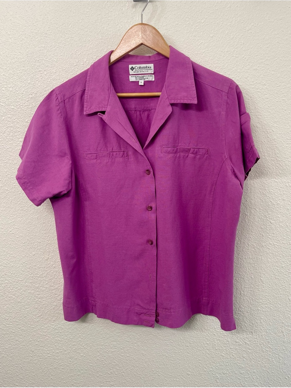 Columbia Women's Button-Down Short Sleeve Shirt - Magenta